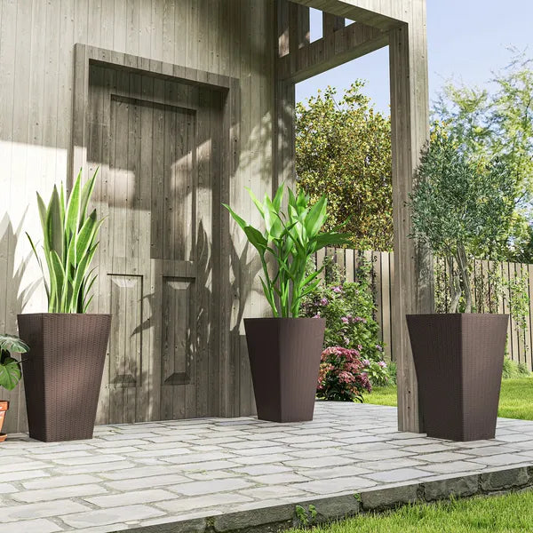 Outsunny 24 Inch Tall Plastic Planters Set of 3 with Drainage Holes Brown - product image 10