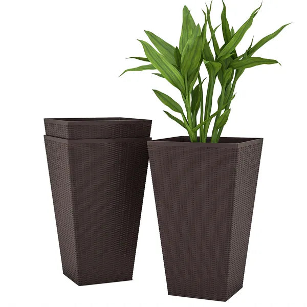 Outsunny 24 Inch Tall Plastic Planters Set of 3 with Drainage Holes Brown - product image 1