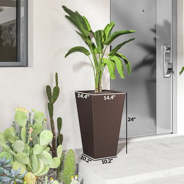 Outsunny 24 Inch Tall Plastic Planters Set of 3 with Drainage Holes Brown - product image 3