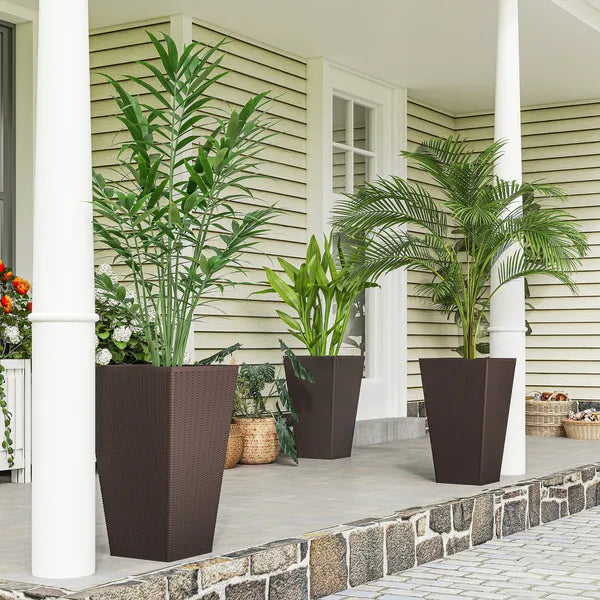 Outsunny 24 Inch Tall Plastic Planters Set of 3 with Drainage Holes Brown - product image 2