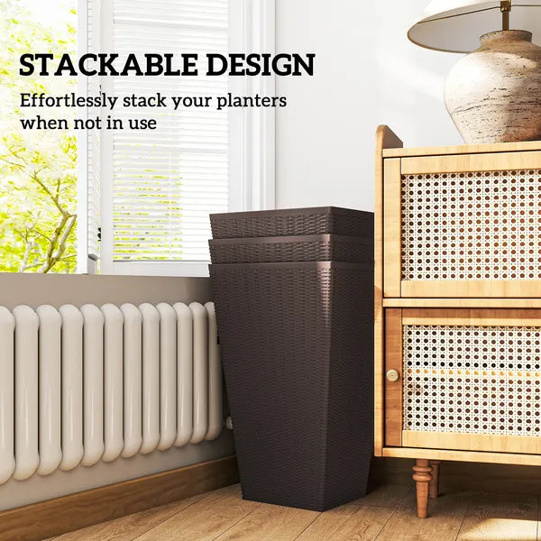 Outsunny 24 Inch Tall Plastic Planters Set of 3 with Drainage Holes Brown - product image 7