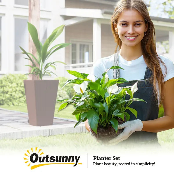 Outsunny 24 Inch Tall Plastic Planters Set of 3 with Drainage Holes Brown - product image 9