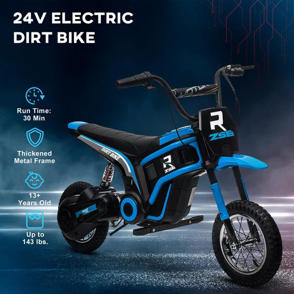 24V 350W Electric Dirt Bike Up to 14.9 MPH with Brake and Rear Suspension Blue Ages 13+ - product image 6