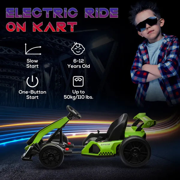 Aosom 24V 7.5 MPH Kids Go Kart Electric Drift Kart with Adjustable Seat, Children Playing Pedal Kart Toy, Slow Start, Green - product image 7