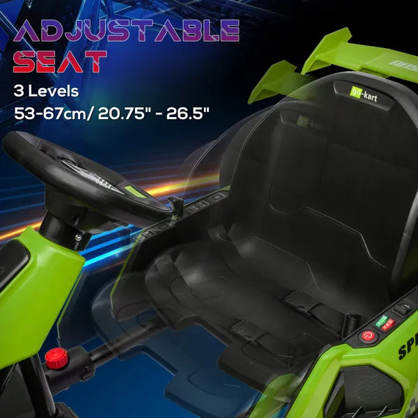 Aosom 24V 7.5 MPH Kids Go Kart Electric Drift Kart with Adjustable Seat, Children Playing Pedal Kart Toy, Slow Start, Green - product image 6