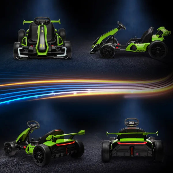 Aosom 24V 7.5 MPH Kids Go Kart Electric Drift Kart with Adjustable Seat, Children Playing Pedal Kart Toy, Slow Start, Green - product image 8