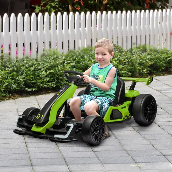 Aosom 24V 7.5 MPH Kids Go Kart Electric Drift Kart with Adjustable Seat, Children Playing Pedal Kart Toy, Slow Start, Green - product image 2