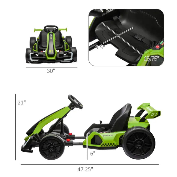 Aosom 24V 7.5 MPH Kids Go Kart Electric Drift Kart with Adjustable Seat, Children Playing Pedal Kart Toy, Slow Start, Green - product image 3