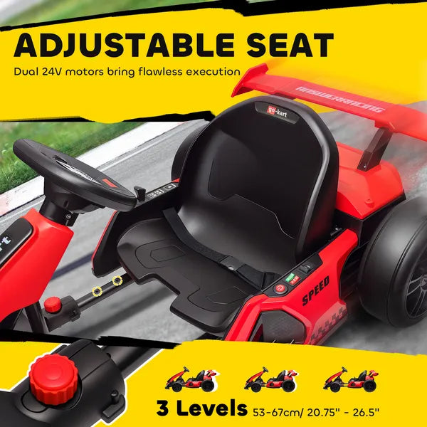 Aosom 24V 7.5 MPH Kids Go Kart Electric Grift Kart with Adjustable Seat, Children Playing Pedal Kart Toy, Slow Start, Red - product image 6