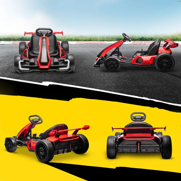 Aosom 24V 7.5 MPH Kids Go Kart Electric Grift Kart with Adjustable Seat, Children Playing Pedal Kart Toy, Slow Start, Red - product image 9