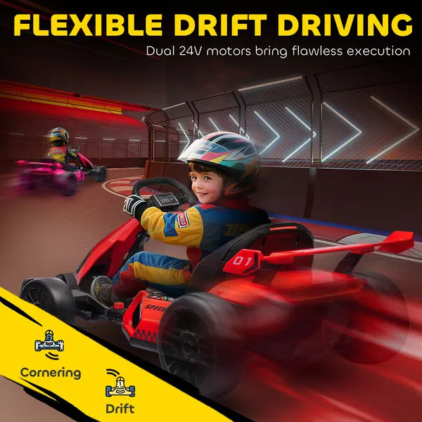Aosom 24V 7.5 MPH Kids Go Kart Electric Grift Kart with Adjustable Seat, Children Playing Pedal Kart Toy, Slow Start, Red - product image 5