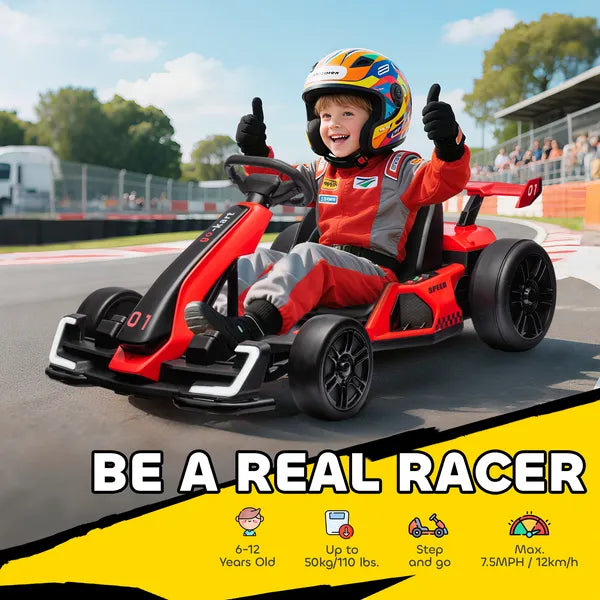 Aosom 24V 7.5 MPH Kids Go Kart Electric Grift Kart with Adjustable Seat, Children Playing Pedal Kart Toy, Slow Start, Red - product image 4