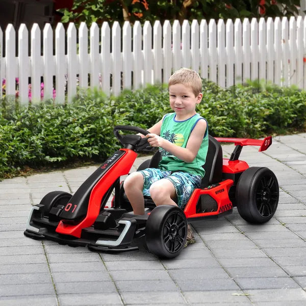 Aosom 24V 7.5 MPH Kids Go Kart Electric Grift Kart with Adjustable Seat, Children Playing Pedal Kart Toy, Slow Start, Red - product image 2