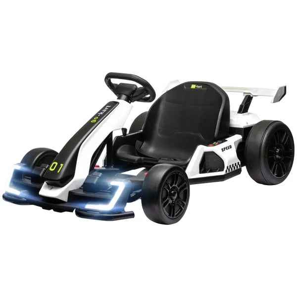 Aosom 24V 7.5 MPH Kids Go Kart Electric Drift Kart with Adjustable Seat, Children Playing Pedal Kart Toy, Slow Start, White - product image 1