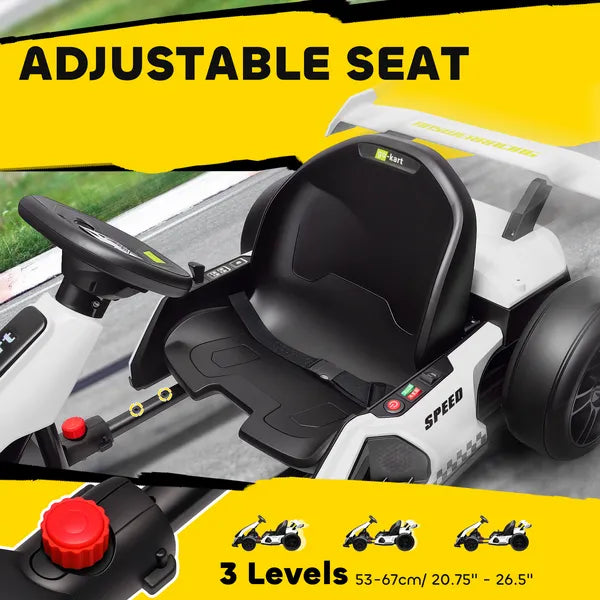 Aosom 24V 7.5 MPH Kids Go Kart Electric Drift Kart with Adjustable Seat, Children Playing Pedal Kart Toy, Slow Start, White - product image 6
