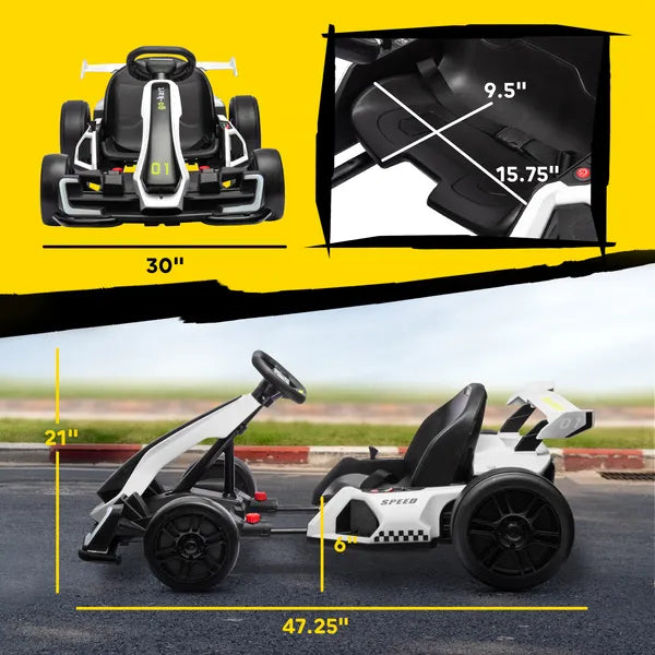 Aosom 24V 7.5 MPH Kids Go Kart Electric Drift Kart with Adjustable Seat, Children Playing Pedal Kart Toy, Slow Start, White - product image 3