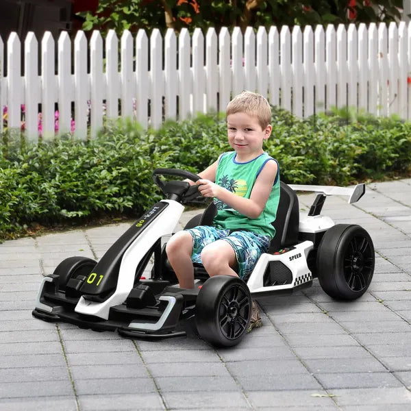 Aosom 24V 7.5 MPH Kids Go Kart Electric Drift Kart with Adjustable Seat, Children Playing Pedal Kart Toy, Slow Start, White - product image 2