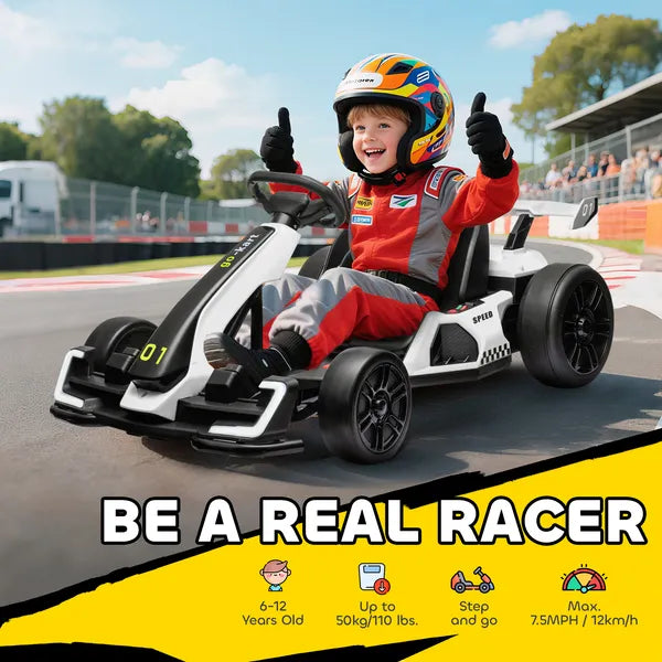 Aosom 24V 7.5 MPH Kids Go Kart Electric Drift Kart with Adjustable Seat, Children Playing Pedal Kart Toy, Slow Start, White - product image 4