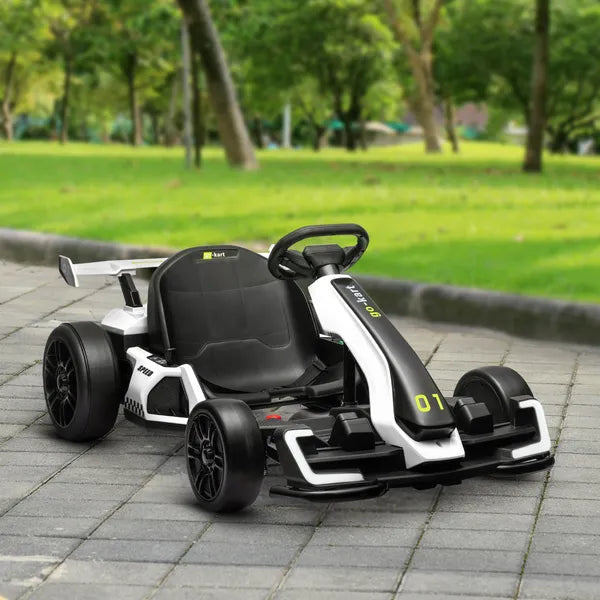 Aosom 24V 7.5 MPH Kids Go Kart Electric Drift Kart with Adjustable Seat, Children Playing Pedal Kart Toy, Slow Start, White - product image 10