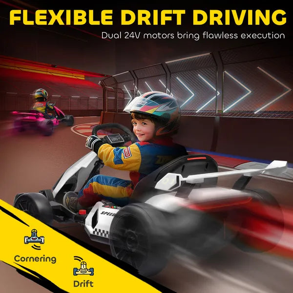 Aosom 24V 7.5 MPH Kids Go Kart Electric Drift Kart with Adjustable Seat, Children Playing Pedal Kart Toy, Slow Start, White - product image 5
