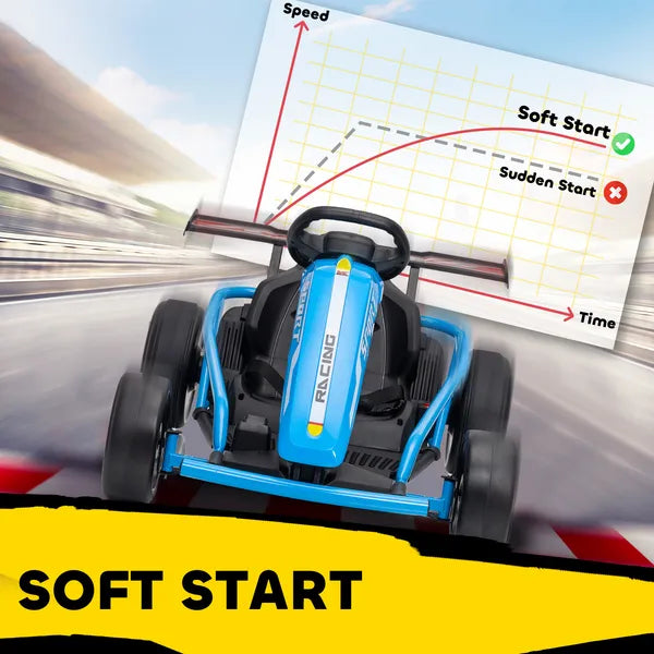 Qaba 24V 7AH Kids Electric Go Kart, 8.1 MPH Battery Powered Drift Kart with Dual Motors, Soft Start for 8-12 Years, Blue - product image 6