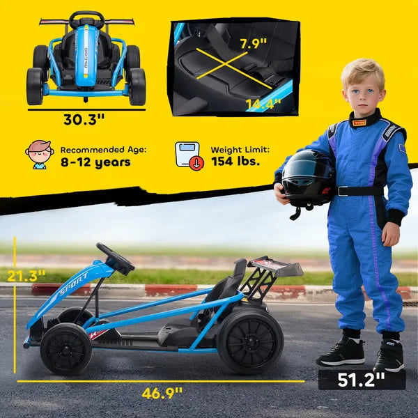 Qaba 24V 7AH Kids Electric Go Kart, 8.1 MPH Battery Powered Drift Kart with Dual Motors, Soft Start for 8-12 Years, Blue - product image 3
