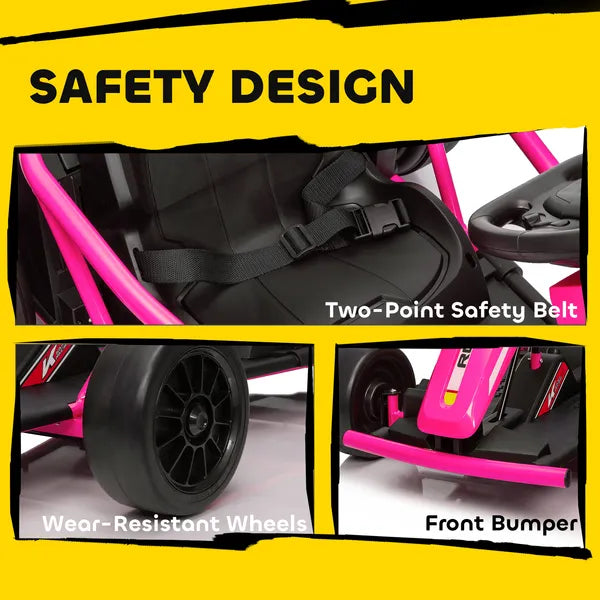 Qaba 24V 7AH Kids Electric Go Kart, 8.1 MPH Battery Powered Drift Kart with Dual Motors, Soft Start for 8-12 Years, Pink - product image 8