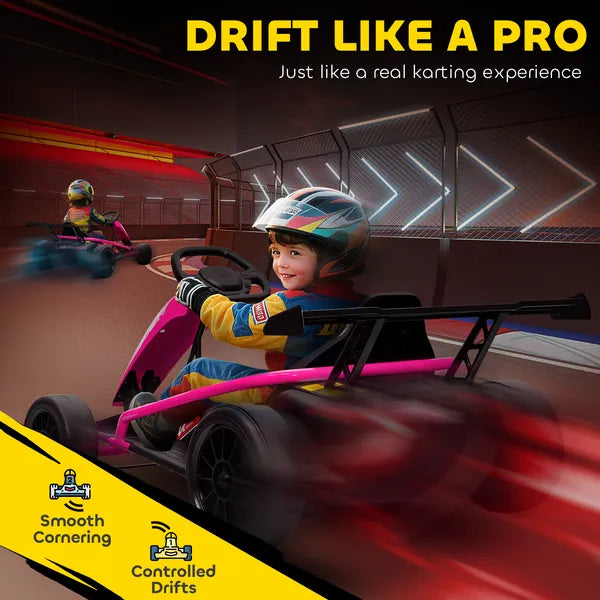 Qaba 24V 7AH Kids Electric Go Kart, 8.1 MPH Battery Powered Drift Kart with Dual Motors, Soft Start for 8-12 Years, Pink - product image 4
