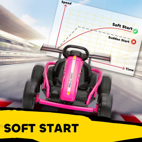 Qaba 24V 7AH Kids Electric Go Kart, 8.1 MPH Battery Powered Drift Kart with Dual Motors, Soft Start for 8-12 Years, Pink - product image 6