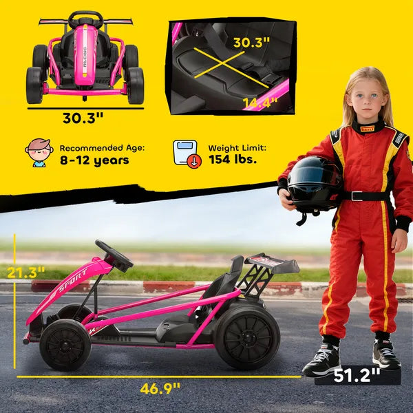 Qaba 24V 7AH Kids Electric Go Kart, 8.1 MPH Battery Powered Drift Kart with Dual Motors, Soft Start for 8-12 Years, Pink - product image 3