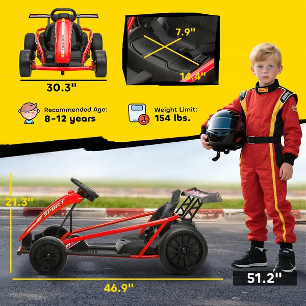 Qaba 24V 7AH Kids Electric Go Kart, 8.1 MPH Battery Powered Drift Kart with Dual Motors, Soft Start for 8-12 Years, Red - product image 3