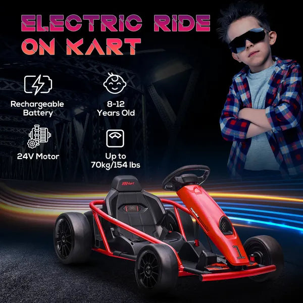HOMCOM 24V Electric Go Kart for Kids, Drift Electric Go Kart Racing with 2 Speeds, for Boys Girls Aged 8-12 Years Old, Red - product image 4