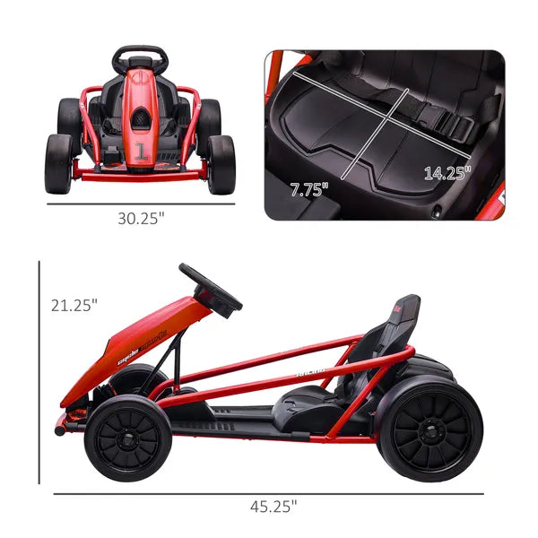 HOMCOM 24V Electric Go Kart for Kids, Drift Electric Go Kart Racing with 2 Speeds, for Boys Girls Aged 8-12 Years Old, Red - product image 3