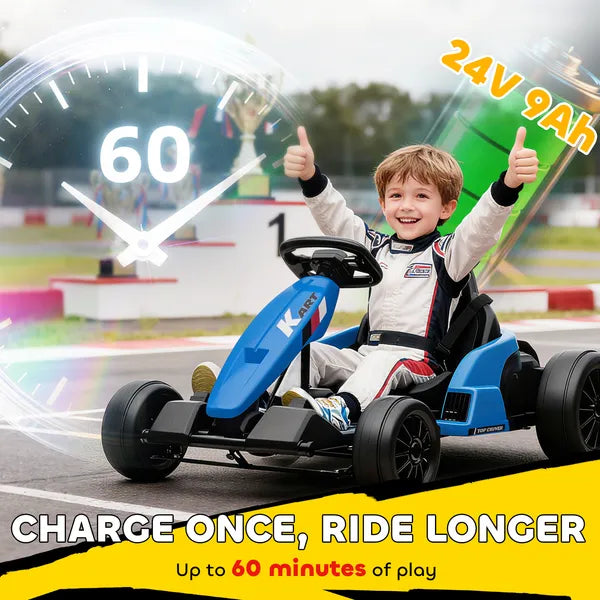 Qaba 24V Electric Go Kart with Dual 150W Motors, Adjustable Seat and 11.2MPH High Speed, Slow Start, 5-Point Harness, Blue - product image 5