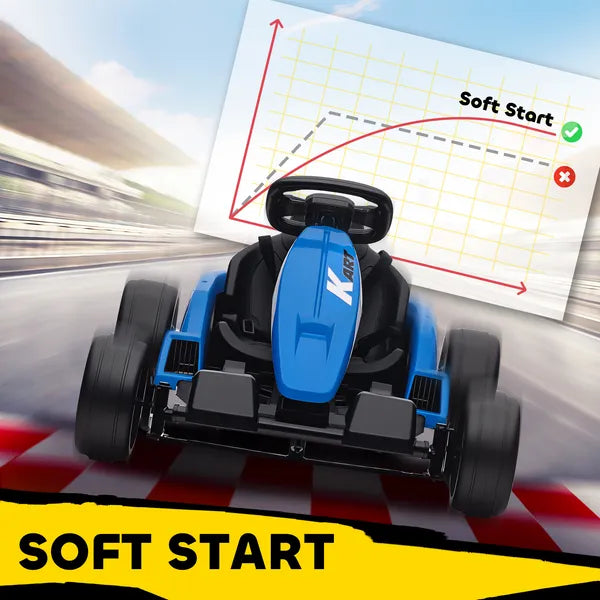 Qaba 24V Electric Go Kart with Dual 150W Motors, Adjustable Seat and 11.2MPH High Speed, Slow Start, 5-Point Harness, Blue - product image 8