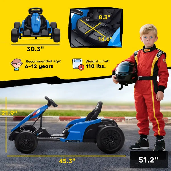 Qaba 24V Electric Go Kart with Dual 150W Motors, Adjustable Seat and 11.2MPH High Speed, Slow Start, 5-Point Harness, Blue - product image 3