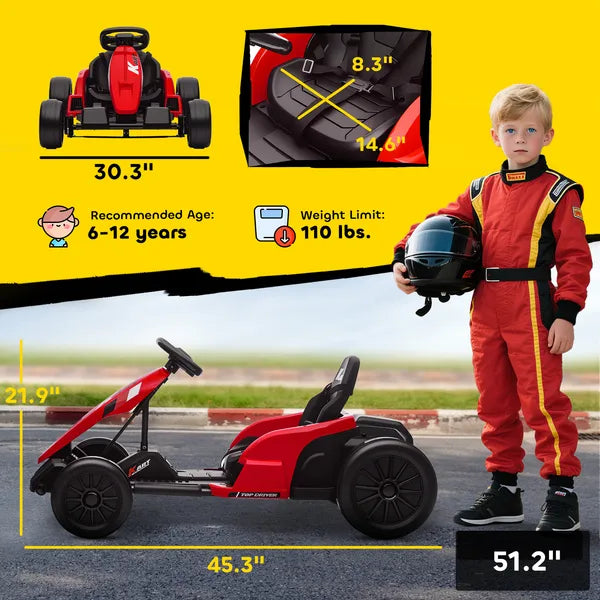 Qaba 24V Electric Go Kart with Dual 150W Motors, Adjustable Seat and 11.2MPH High Speed, Slow Start, 5-Point Harness, Red - product image 3