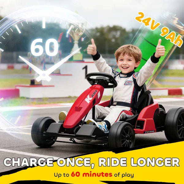 Qaba 24V Electric Go Kart with Dual 150W Motors, Adjustable Seat and 11.2MPH High Speed, Slow Start, 5-Point Harness, Red - product image 5