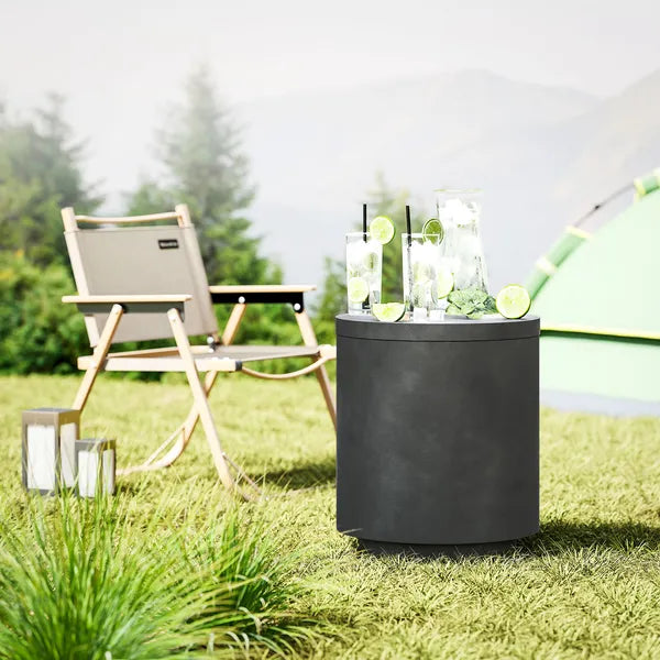 2.6 Gal Outdoor Side Table, 3-In-1 Concrete Cooler Bar Table with Storage, Removable Ice Bucket and Lid, Charcoal Gray - product image 2