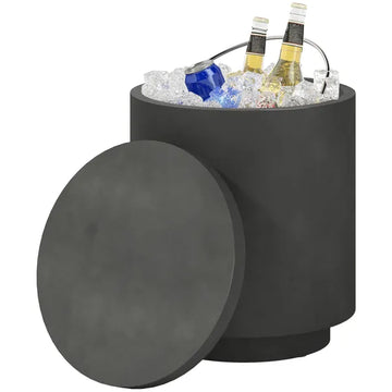 2.6 Gal Outdoor Side Table, 3-In-1 Concrete Cooler Bar Table with Storage, Removable Ice Bucket and Lid, Charcoal Gray - product image 1