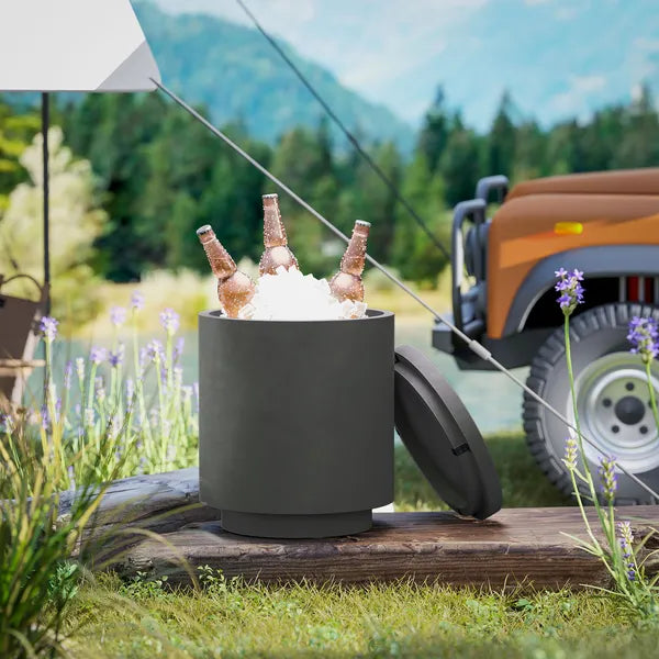 2.6 Gal Outdoor Side Table, 3-In-1 Concrete Cooler Bar Table with Storage, Removable Ice Bucket and Lid, Charcoal Gray - product image 8