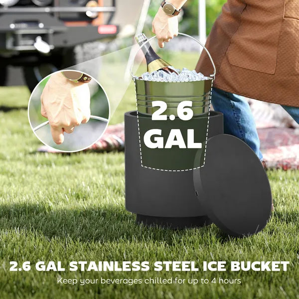 2.6 Gal Outdoor Side Table, 3-In-1 Concrete Cooler Bar Table with Storage, Removable Ice Bucket and Lid, Charcoal Gray - product image 5
