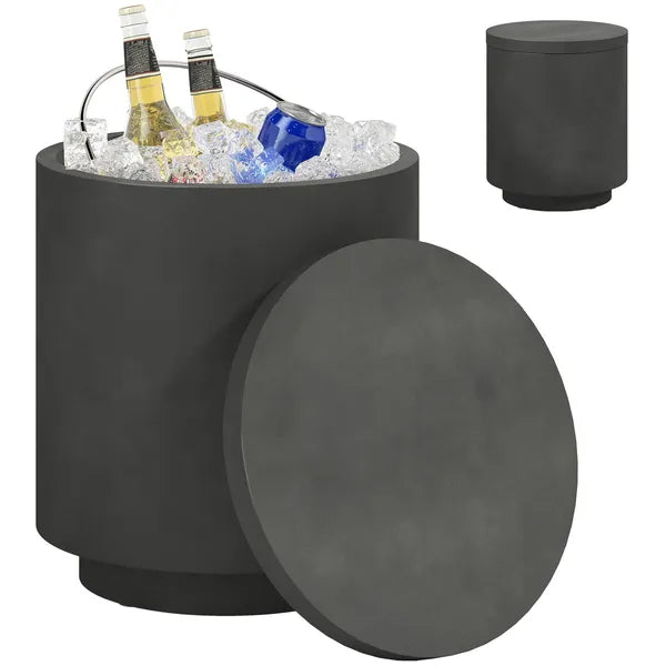 2.6 Gal Outdoor Side Table, 3-In-1 Concrete Cooler Bar Table with Storage, Removable Ice Bucket and Lid, Charcoal Gray - product image 11