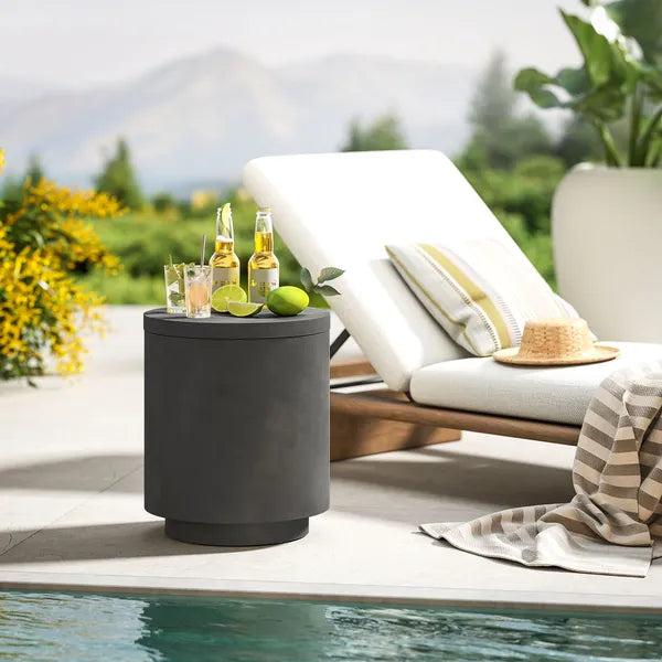 2.6 Gal Outdoor Side Table, 3-In-1 Concrete Cooler Bar Table with Storage, Removable Ice Bucket and Lid, Charcoal Gray - product image 10