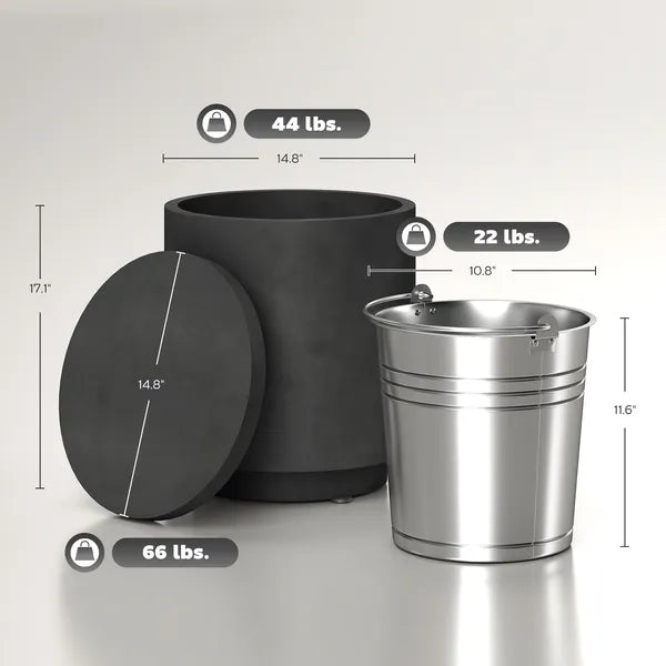 2.6 Gal Outdoor Side Table, 3-In-1 Concrete Cooler Bar Table with Storage, Removable Ice Bucket and Lid, Charcoal Gray - product image 3