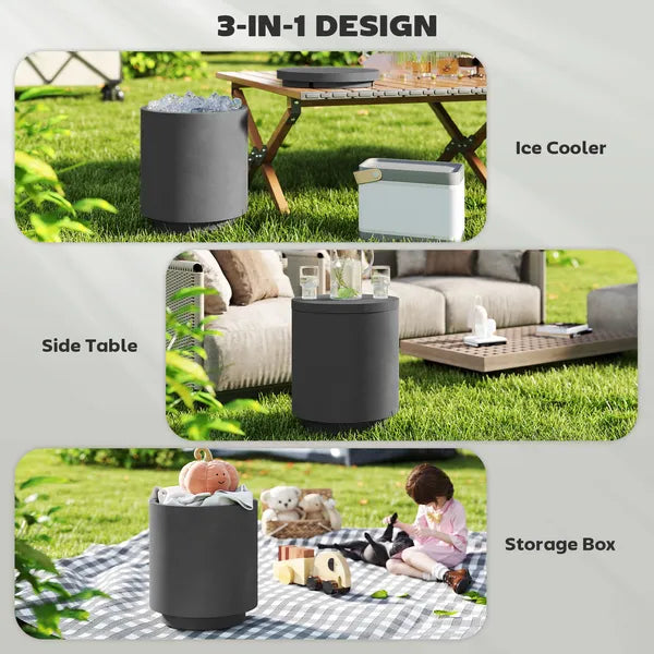 2.6 Gal Outdoor Side Table, 3-In-1 Concrete Cooler Bar Table with Storage, Removable Ice Bucket and Lid, Charcoal Gray - product image 4