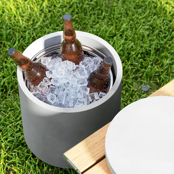 HOMCOM 2.6 Gal Outdoor Side Table, 3-In-1 Concrete Cooler Bar Table with Storage, Removable Ice Bucket and Lid, Light Gray - product image 9