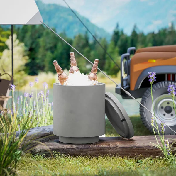 HOMCOM 2.6 Gal Outdoor Side Table, 3-In-1 Concrete Cooler Bar Table with Storage, Removable Ice Bucket and Lid, Light Gray - product image 8