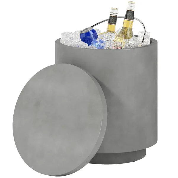 HOMCOM 2.6 Gal Outdoor Side Table, 3-In-1 Concrete Cooler Bar Table with Storage, Removable Ice Bucket and Lid, Light Gray - product image 1