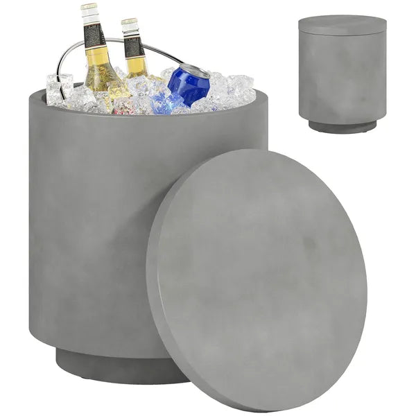 HOMCOM 2.6 Gal Outdoor Side Table, 3-In-1 Concrete Cooler Bar Table with Storage, Removable Ice Bucket and Lid, Light Gray - product image 11